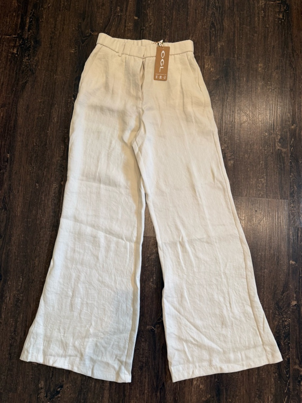 NWT OGL Natural Linen Trousers in Cream, size small.